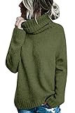 FISACE Womens Oversized Turtleneck Pullover Sweater Cable Knit Long Sleeve Sweater Tops A-Green