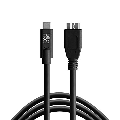 Tether Tools TetherPro USB-C to USB 3.0 Micro-B Cable | for Fast Transfer and Connection Between Camera and Computer | Non-Reflective Black | 15 Feet (4.6 m) by Tether Tools - Used condition - US$33.50