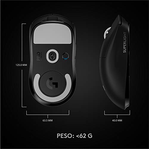 Mouse Gamer Sem Fio Logitech G PRO X SUPERLIGHT com Tecnologia LIGHTSPEED, Ultraleve 63g, 5 Botões Programáveis, Sensor HERO 25K e Bateria Recarregável - Compatível com POWERPLAY - Preto glide
