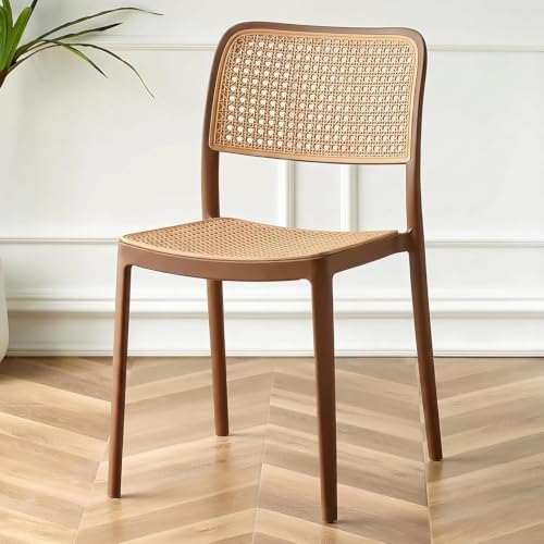 Image of NARSA Modern Rattan Style Dining Chair for Home & Cafe | Cane Pattern Plastic Chair with Ergonomic Backrest | Lightweight & Durable Indoor Outdoor Seating Chair (Brown, Armless, Set of 1)