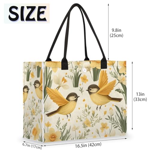 Yellow Bird Floral Tote Bag for Women Large Beach Bag Reusable Tote Bags for Work Travel Beach Shopping2