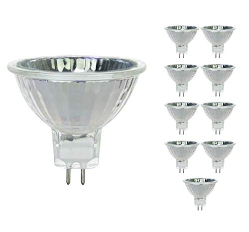 Sterl Lighting - Pack of 10 MR16 Clear Halogen Flood Landscape - 50 Watts - 12 Volts - GU5.3 Bi-Pin Base with UV Glass Cover - 2700K - 680 Lumens
