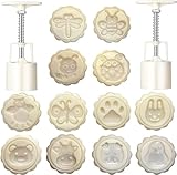 2 Set Mooncake Mould Press With 12 Stamps DIY Cookie Hand Decoration Mooncake Press Molds, Bath Bomb Mold Set for Cookie Stamps Pastry Tool Moon Cake Maker Bath Bombs Press