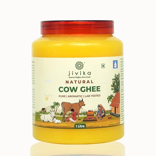 Jivika Natural Cow Ghee 1L | 100% Pure, Natural, Hand Churned | Grass-Fed Desi Ghee | Nutritious, Heart Healthy, Boosts Immunity & Energy | Lab Tested PET Jar