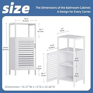 HITNET Bamboo Bathroom Storage Cabinet 4 Tier Small White Floor Cabinet with Single Door Free Standing Slim Narrow Storage Organizer for Bedroom Living Room