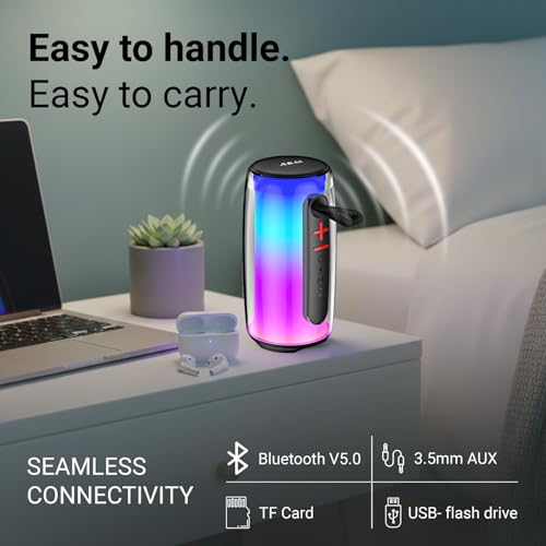 Image of AKAI BD-24 24W RMS Bluetooth Speaker with RGB Lights | Portable Wireless Speaker with TWS, USB, Aux, TF Card, 3600 mAh Battery, 2.5 Inch Driver, Type-C Charging, Up to 5 Hours Playtime (L21.5xW10xH10)
