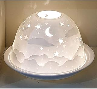 Nordic Light Tealight Candle Holder, Set of Shade & Plate,Stencil Night Shade Living, Dining Room Table, Home Decor Accessories-Porcelain-One Size, White Patterned