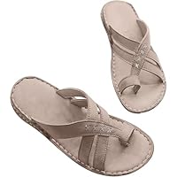 Sandales compensées pour Femmes, Tongs à Bout Ouvert en Cuir synthétique avec Brides croisées et Anneau d'orteil, correcteur de valgus du Gros Orteil, pour Petites amies et Mamans(Gris,35 EU)