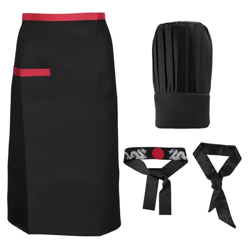 Costume Chef Hibachi Mikovivi avec Chapeau Tablier Bandeau Cravate