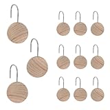 Round Log Shower Curtain Hooks Rings, Modern Wood Decorativ Rust Resistant Hangers, 12PCS Shower Hooks for Bathroom Shower Rod, Bedroom, Living Room (Light Brown)