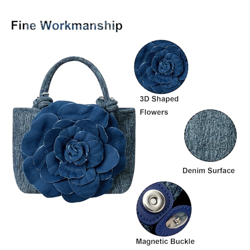 Women's Floral Denim Jean Clutch Purse - Crossbody Shoulder Bag with Flower Design, Denim Purse for Women, Jean Bag for Women, Tote Handbag for Everyday Use4