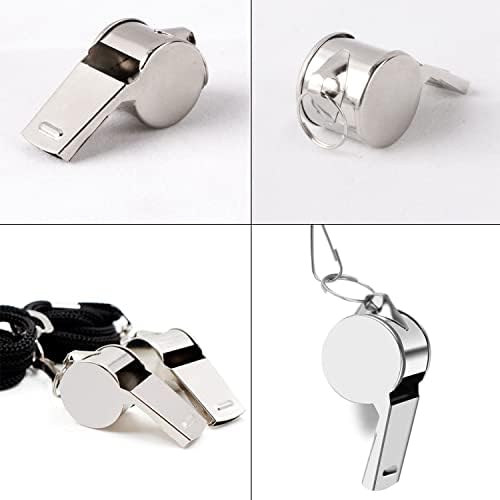 iJiZuo Stainless Steel Whistle, Metal Referee Whistle with 41cm Lanyard, Stainless Sports Whistles for Outdoor Activities, Referees, Coaches, Lifeguards, Soccer, Basketball-Silver