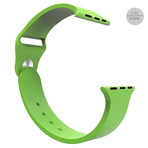 iXCC [3 Pieces] 42mm Apple Watch Band Soft Silicone Sport Style Series 2 Series 1 Men Women [2 Lengths] Large/Small Wrist Strap Replacement - Green