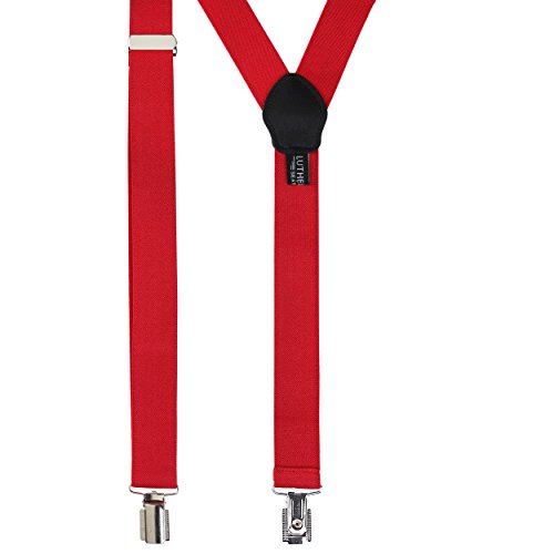 Fashion Accessories Leather Suspenders for Men: Button Pant Braces Clothes Accessory with Elastic, Y Back Design - Regular and Tall Sizes, Red