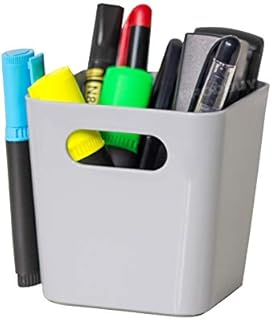 5 x Grey Plastic Square Desktop Pen Pots - Contents NOT Included