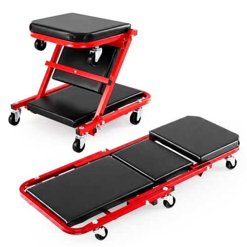 COSTWAY 2-in-1 Folding Car Creeper and Seat (36 150kg Load Black+Red)
