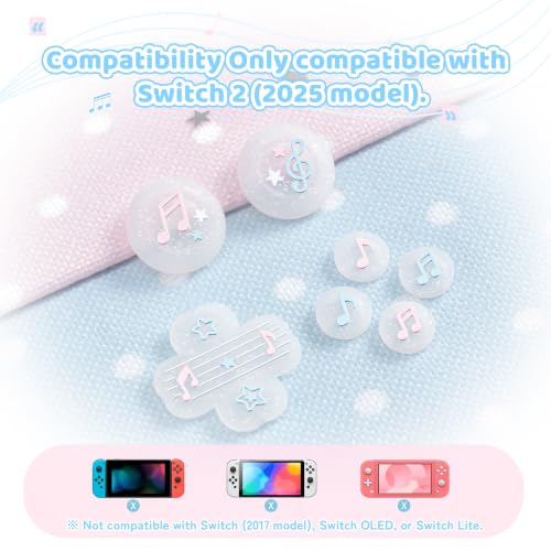 Image of GeekShare Cute Silicone Cross D-Pad Button Caps Set Joystick Cover - ABXY Key Buttons Sticker Compatible with Switch 2 /1 /OLED /,4PCS (Switch 2-Memory of Music Notes)