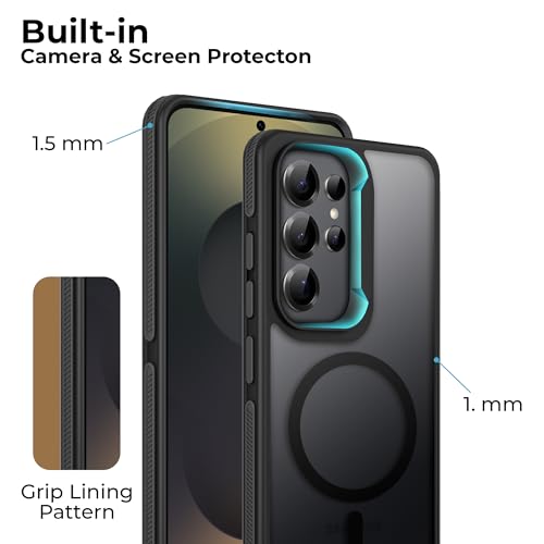 Image of A rtistque Compatible with Mag-Safe Frosted Ultra Matte Back Cover Case for Samsung Galaxy S25 Ultra 5G | Smooth Sides with Grip | Design | Raised Camera Edges | Samsung S25 Ultra Back Cover - Black