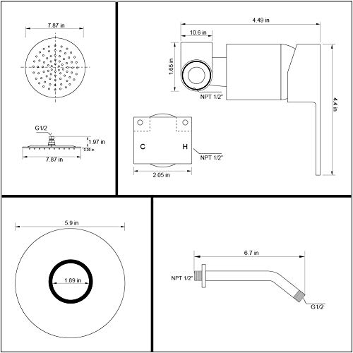 Pop Sanitaryware Shower Faucet Set Chrome Bathroom Rainfall Mixer Shower System Wall Mounted 8" Inch Shower Head And Handle Set Single Function Shower Trim Kit With Rough-In Valve #TOP6