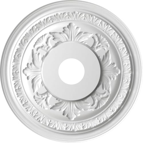 Image of Ekena Millwork CMP19BABAL Baltimore Thermoformed PVC Ceiling Medallion (Fits Canopies up to 7 3 /4 inch), 19 inchOD x 3 1 /2 inchID x 1 inchP, Bright Coat Aluminum