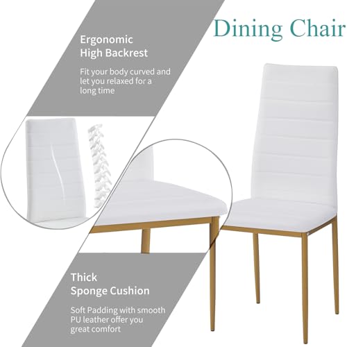 Moderno juego de comedor de 5 piezas con patas doradas, mesa redonda de cristal y sillas de piel sintética, ideal para el hogar, cocina, apartamento, restaurante, espacios pequeños, asientos de 4 - imagen 5