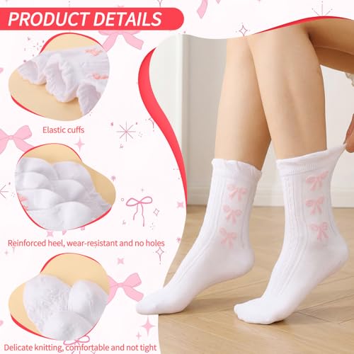 Image of Jspupifip 6 Pairs Lace Ruffle Frilly Crew Socks for Women Girls | Cotton Breathable Cute Princess Ankle Dress Lace Socks Thin Cool Casual Socks