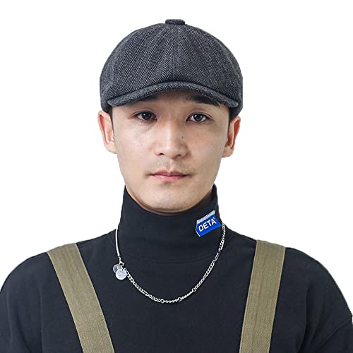 CLAPE Casquette Homme Gavroche Vintage Newsboy Flat Cap Casquette Béret Chapeau Gatsby Ivy Plate Cap Casquettes pour Automne et Hiver 56-58cm (BL02-Dark Gray) Cover