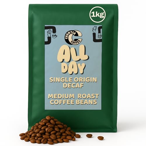 Counter Coffee | All Day Decaf Coffee Beans 1KG | Chemical-Free Decaffeinated | 100% Arabica Beans Medium Roasted | Colombian Single Origin | Ideal for Filter or Espresso