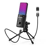 FDUCE ゲーミング USB マイク (PC 用)、RGB コンデンサー コンピューター マイク (三脚スタンド付き)、クイック ミュート、ゲイン コントロール、カーディオイド マイク (ストリーミング、ポッドキャスト、Twitch、YouTube、PC、コンピューター、PS5 用) (M160)