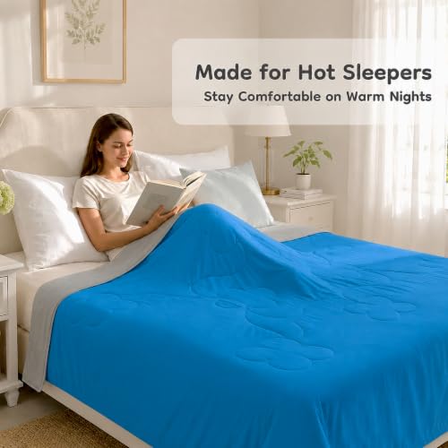 LaffyLo Cooling Blanket for Hot Sleepers, Lightweight Summer Quilt with Breathable Reversible Fabric for Bed, Couch, Dorm and Travel, Machine Washable, Twin Size 60"x80", Ice Blue & Light Grey - image 3