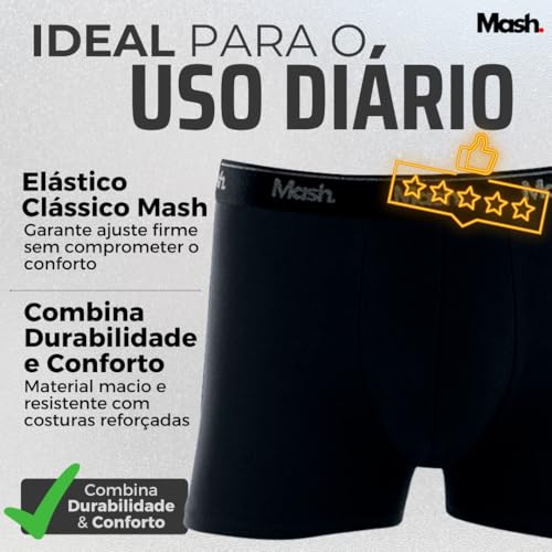 Kit 6 Cuecas Boxer Cotton Mash Elástico Exclusivo Masculino Adulto | 3 Brancas - 3 Pretas | G