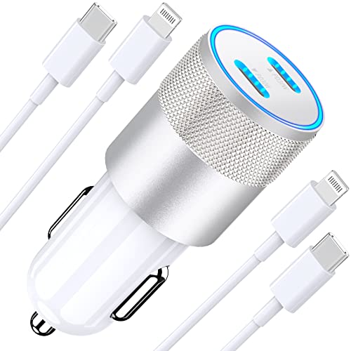 [Apple Mfi Certified] Iphone Fast Car Charger, Braveridge 60W Dual Usb-C Pd Power Pps Rapid Car Charger With 2 Pack Type-C To Lightning Quick Charging Cable For Iphone 14/13/12/11/Xs/Xr/X/Ipad/Airpods #TOP2