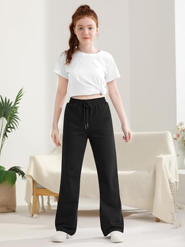 AlisOker Calça de moletom feminina de algodão com perna larga, cintura alta, folgada, calça atlética