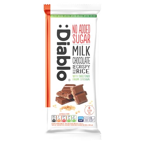Diablo No Added Sugar Chocolate Bar – Milk Chocolate with Crispy Rice, Sweetened with Stevia, Gluten Free, Ideal for Any Occasion, Birthdays, Valentines, or Gift Hampers, 75g (Pack of 1)