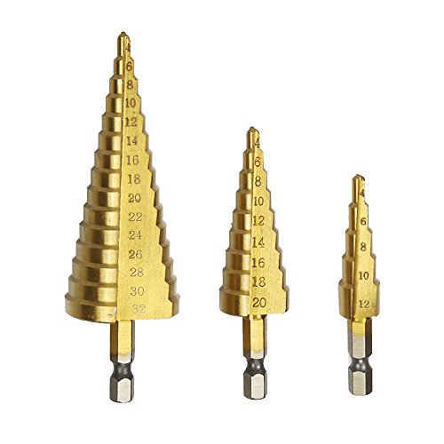 Titanium Step Drill Bit Set, HSS Cone High Speed Steel Metal Straight Groove