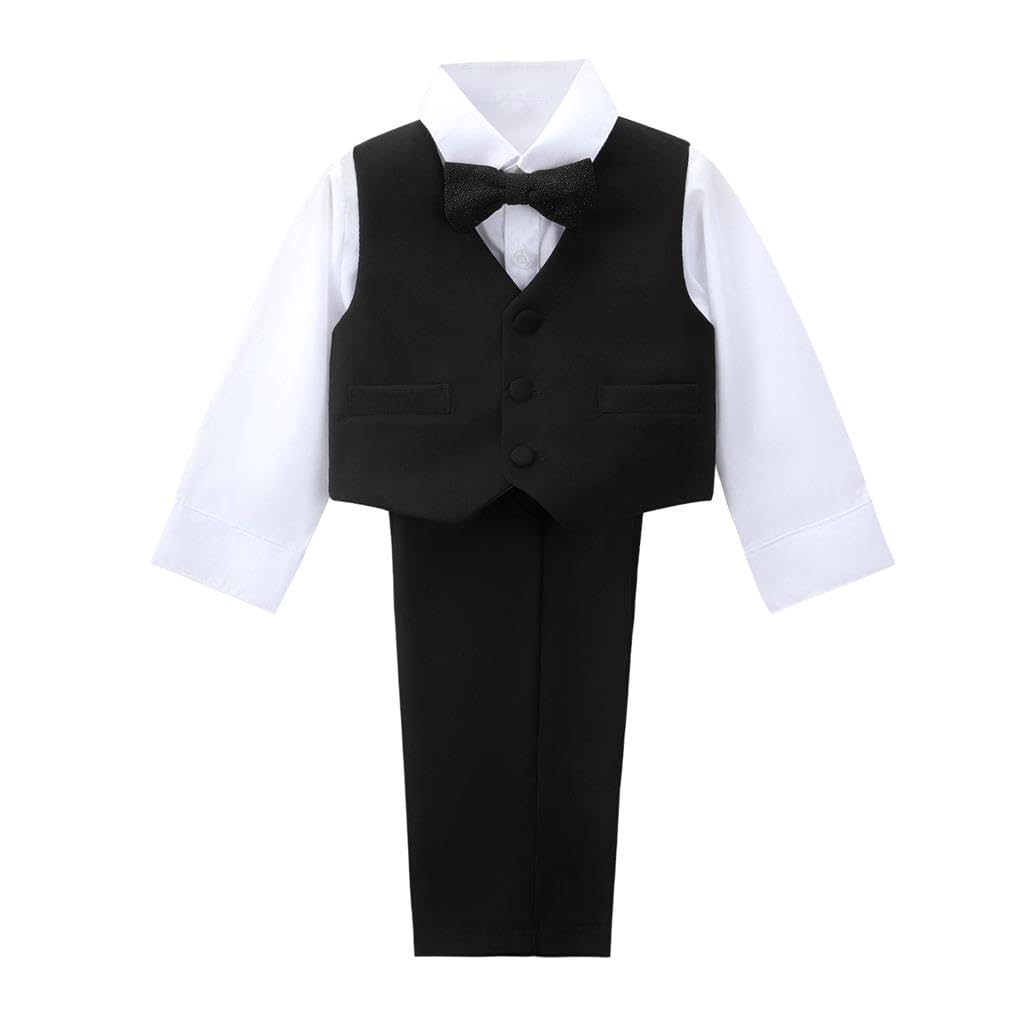 Lito Angels Smoking Costumes et Vestons Bebe Enfant Garcon, Ensemble 5 Pieces Costard avec Blazer Gilet Chemise Noeud Papillon et Pantalon, Styles Classique et Brillant