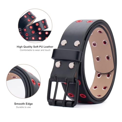 Double Grommet PU Leather Studded Waist Belt - Black Hole Goth Belt for Women & Men2