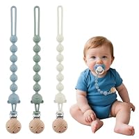3er-Pack Schnullerkette Aus Silikon, Schnullerkette Mädchen und Mit Namen Junge, Geeignet für Baby, Hält Schnuller Sauber, Weiche Flexible BPA Frei Langlebig–Hohe Robustheit, Mandel Grün Blau
