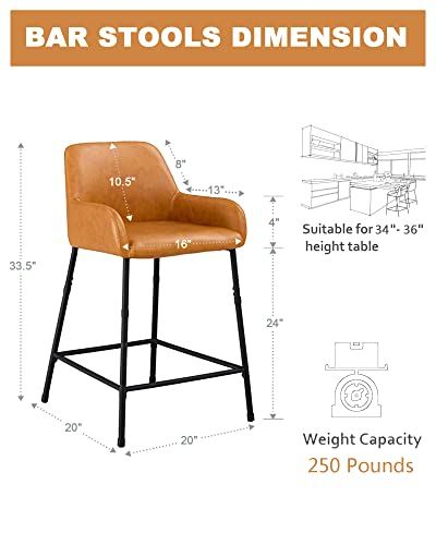 Oulluo 24 Inch Counter Height Bar Stools Set Of 2,Faux Leather Kitchen Stools With Back For Kitchen Table, Home Bar Resturant, Metal Legs,303Br #TOP1