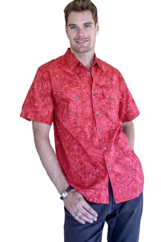 Chemise coton homme motif batik rouge pour exprimer votre style unique et éco-chic