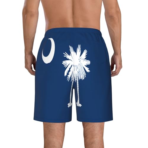 South Carolina Flag Men's Beach Pants-Quick-Dry & Comfortable Mens Beach Shorts for Men, Perfect for Surfing and Everyday Wear White3