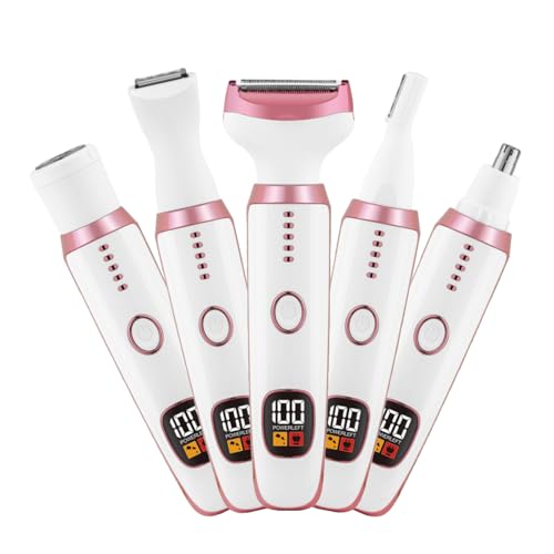 Gqudyi SeñOra EléCtrica Afeitadora,Afeitadora EléCtrica Recargable HúMeda y Seca,2025 Nueva 5 en 1 Afeitadora Femenina,Cinco Conectores de ConversióN ExtraíBles,con Pantalla,para Hombres y Mujeres