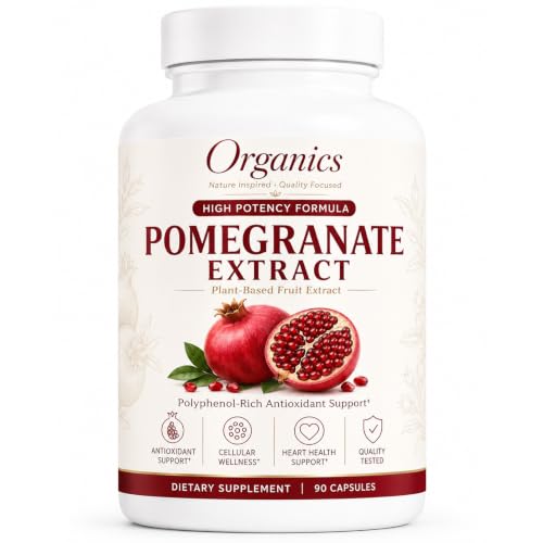 KYZTMHC Organic Pomegranate Extract Pomegranate Fruit Extract Supplement with Polyphenol Antioxidants Non-GMO Daily Wellness Support 90 Capsules