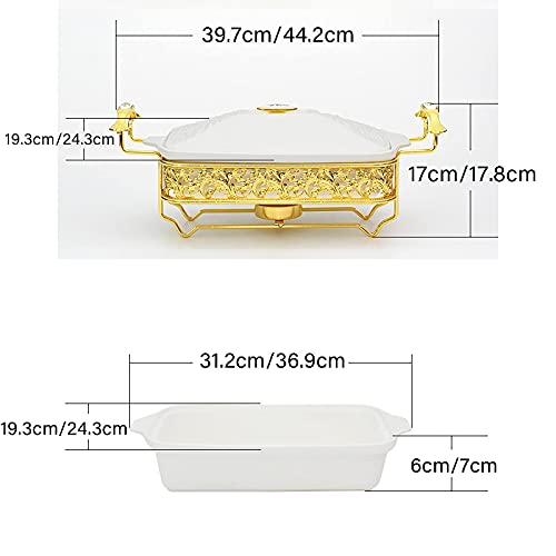 XBSXP Chafing Dish Buffet-Set, Goldenes Wassermuster Edelstahl Chafer Rechteckiges Chafer Dish Set mit Keramik Chafing… – Bild 8
