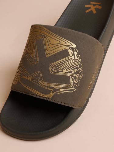 Image of WROGN Men's Anti-slip Sliders | Lightweight EVA Sole | | Gold HD Print