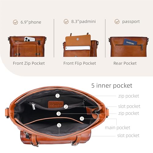 Image of Iswee Soft Leather Crossbody Bags for Women Shoulder Handbags Multi Pockets | Travel Purse with Adjustable Strap Medium Size Organizer Designer Pocketbooks with Adjustable Strap