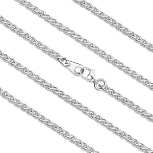 FaithHeart Stainless Steel Chains for Men, Silver/Black/14K Gold Plated Snake/Wheat/Box/Rope/Rolo Chain Necklace 16-30 Inches with Delicate Gift Box Length 20 Inches 02. Spiga Chain-Silver