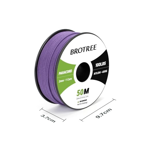 Brotree Paracord 2mm 50M 100% Nylon Rope 1 Strand Parachute Cord for Outdoor Craft, DIY - 45kg Breaking Load (Purple) - Image 2