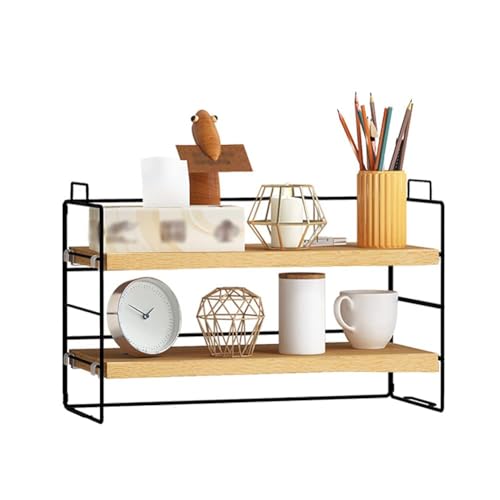 YunNasi Make Up Organizer Tisch Regal Schwarz Gewürzregal Holz Tischorganizer Schreibtisch Ablagesystem Desk Organizer Multifunktion Bücherregal für Schule Zuhause (Holzfarbe, Zwei Schichten)