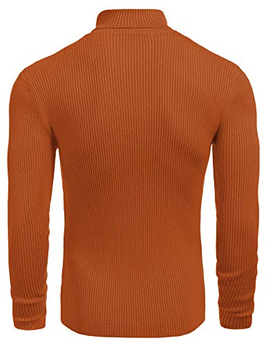 Image of COOFANDY Mens Ribbed Slim Fit Knitted Pullover Casual Turtleneck Sweater | Premium anti-shrink knit turtleneck. Soft, warm & stretchy-perfect for casual, work or outdoor wear in fall /winter.